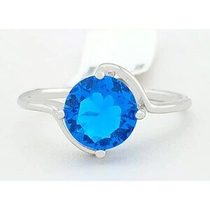 Lab Created Grade AAA Blue Topaz 3.36 Cts Ring Silver Plated